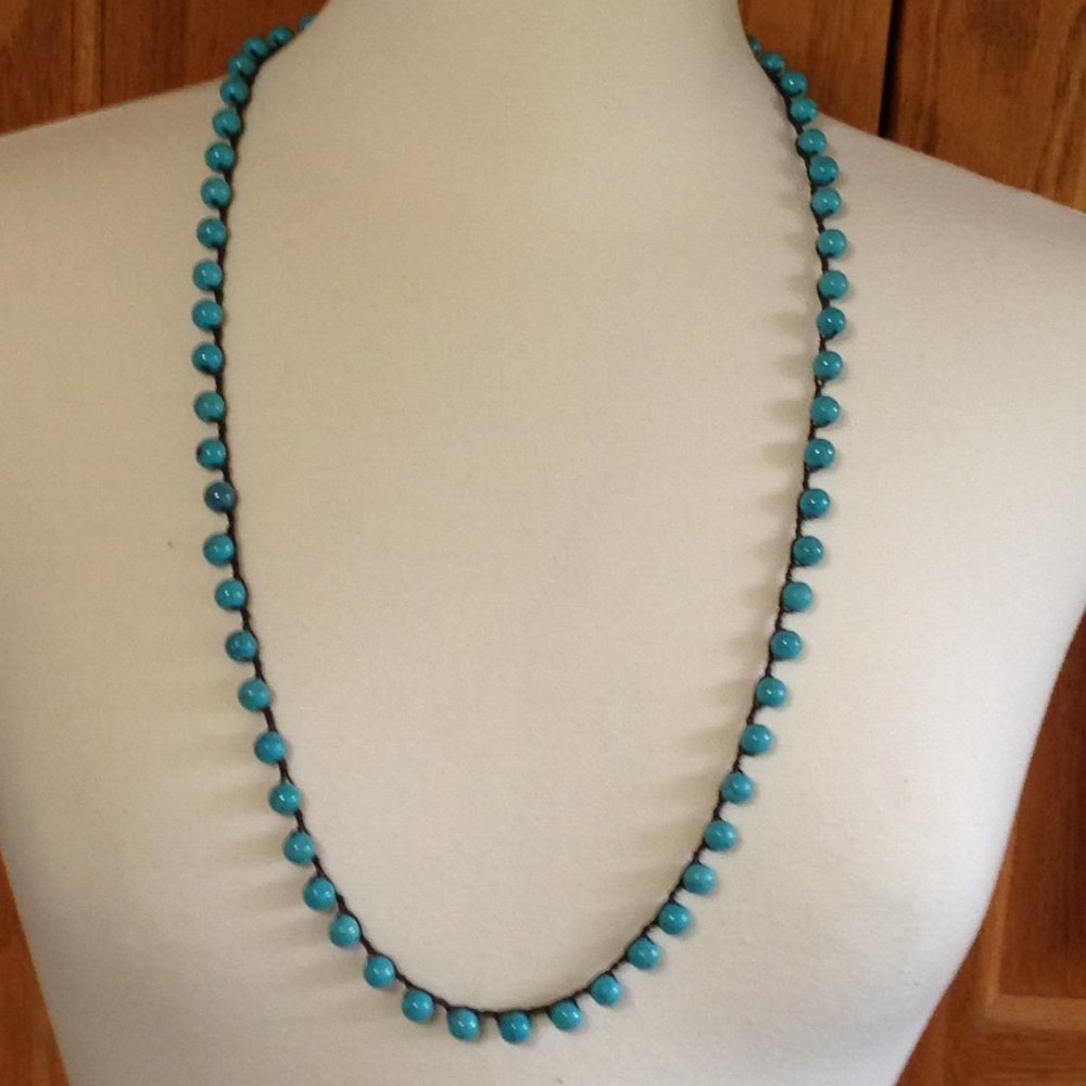 AN OLD SOUL - Hand Crocheted Turquoise Necklace - NEW, no Tag